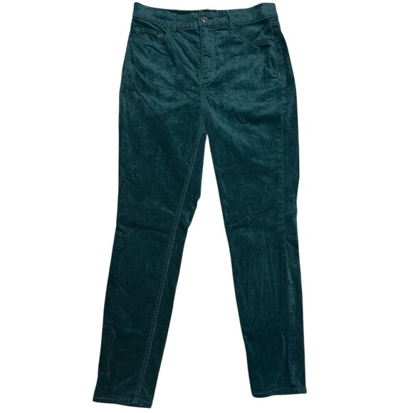 LOFT Velvet Skinny High-Rise Pants Womens 4/27 Dark Green Pockets Holiday Party - Picture 1 of 7